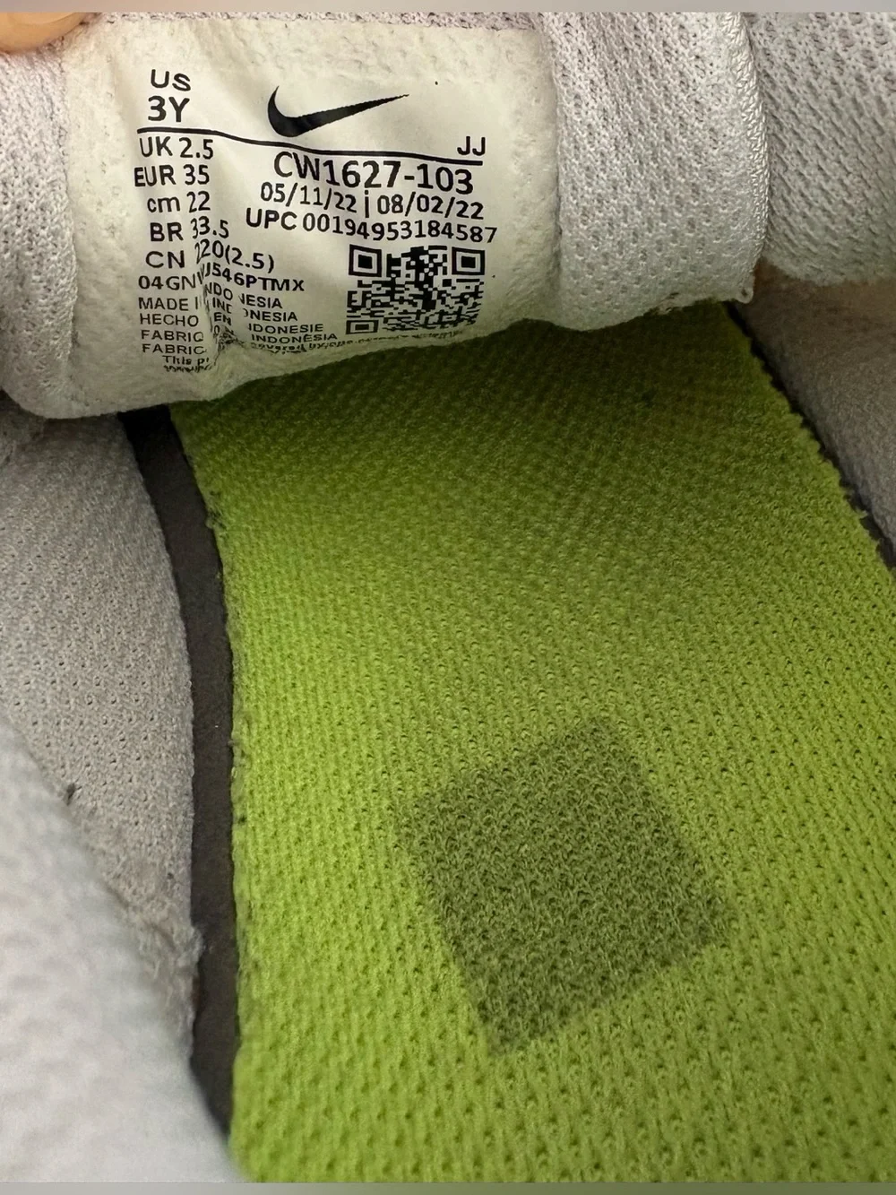 Nike Kids White Sneakers with Neon Yellow & Royal Blue Accents